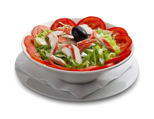 Healthy salad with crabmeat and vegetables