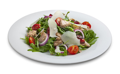 Healthy tuna salad with vegetables and parmesan
