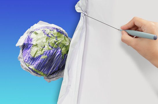 business hand draws rope open wrinkled paper show erath crumpled