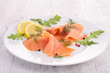 smoked salmon on the plate
