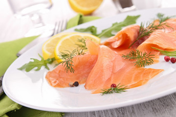 smoked salmon on the plate