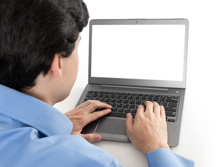 businessman working on his laptop with blank screen