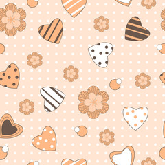 Seamless pattern with flowers and hearts