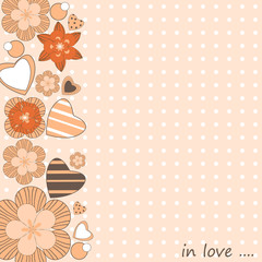 Greeting card with flowers and hearts