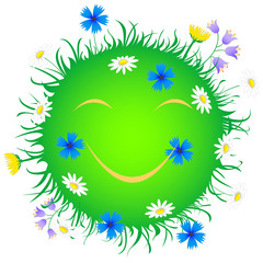 Fototapeta na wymiar Vector smiling planet earth. Time of the year: summer.