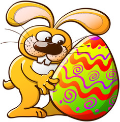 Easter Bunny Hugging his Decorated Egg