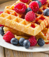 waffles with blueberries and raspberries.