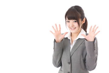 young businesswoman on white background