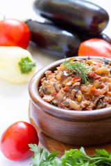 Eggplant caviar in the rustic bowl