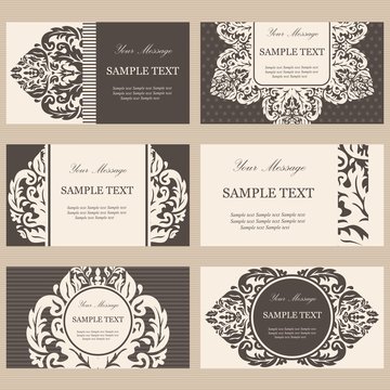 Set of six floral vintage business invitations cards