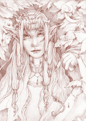 Portrait of an aristocrat elf in the forest.