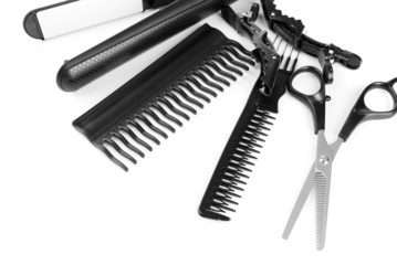 Professional hairdresser tools, isolated on white