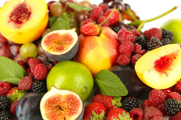 Fototapeta na wymiar Assortment of juicy fruits and berries, close-up