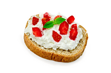 Bread with curd cream and strawberries