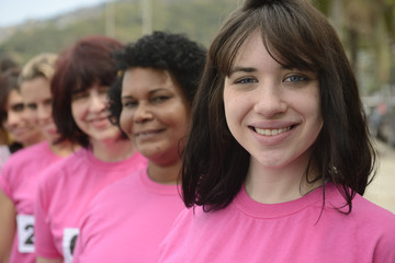 Fototapeta premium Breast cancer charity race: Women in pink