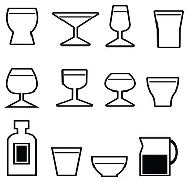Set of silhouette glasses and cups icon