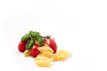 tomatoes, pasta and basil