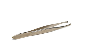 Pair of tweezers on white