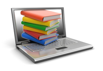 Laptop and books (clipping path included)