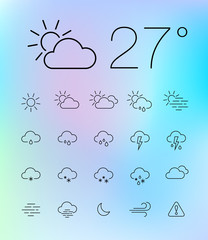 Obraz premium Thin weather icon set on blurry background