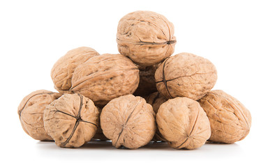 Heap of walnut isolated on white background