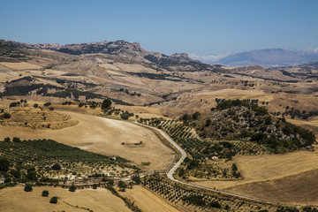 Panoramic view of the rural territory of central Sicily.
