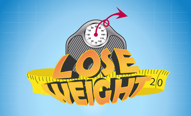 Text "lose weight" with weigh scale and measuring tape.