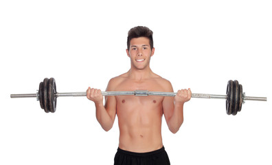 Muscled guy lifting weights