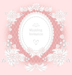 Wedding invitation or congratulation with pearls flowers retro