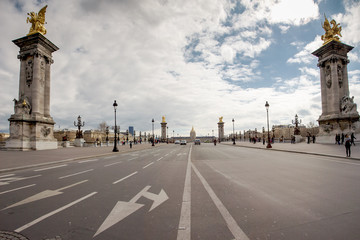 Empty street and Alexandre the third bridge with a view on the I