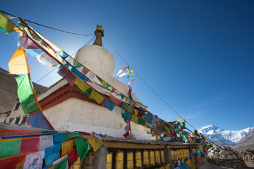 Temple with Everest mountain view in the Himalayas