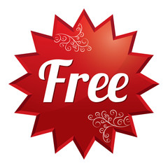 Free tag. Vector red round star floral sticker.