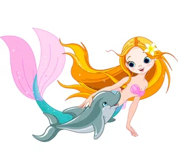 Foto auf Acrylglas Meerjungfrau Süße Meerjungfrau und Delfin