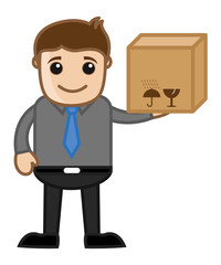 Holding a Delivery Box - Business Cartoon