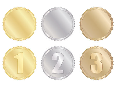 set of golden, silver and bronze medals