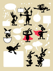 Rabbit Silhouette Symbols with Blank Speech Bubbles