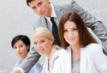 Business people at the seminar discuss current issues