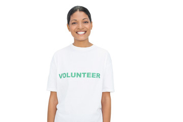 Smiling model wearing volunteer tshirt posing