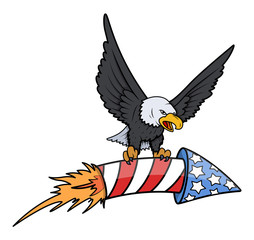 bald eagle holding a sky firecracker on 4th of july