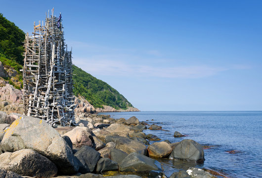 Artistic Nimis tower on Swedish coast