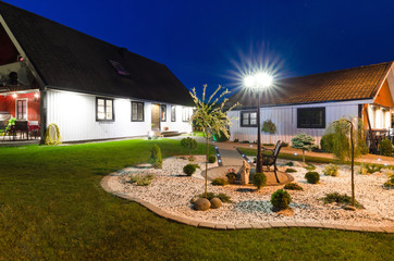 Villa with modern garden - night view