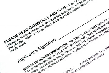 Empty applicant signature on a document