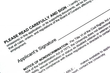 Fototapeta premium Empty applicant signature on a document
