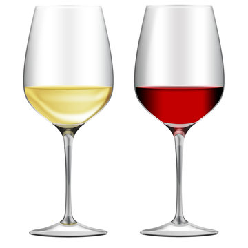 Rotweinglas und Weißweinglas, freigestellt, isoliert
