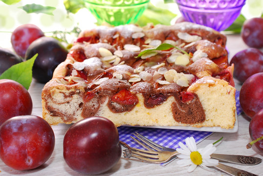 marble cake with plums and almonds