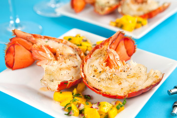Grilled lobster tails with mango salsa