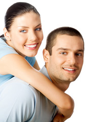 Obraz premium Young happy smiling couple, isolated