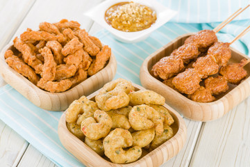 Crispy prawns, Penang chicken & Satay with peanut sauce