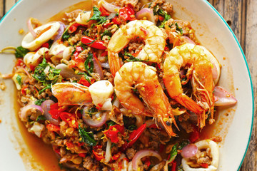 Basil Shrimp and squid.