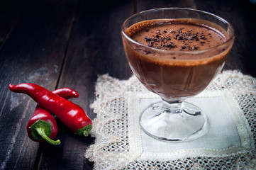 Dark and delicate chocolate mousse with chilli pepper